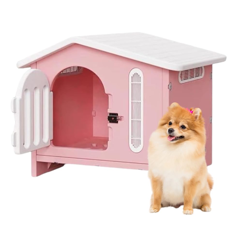 Q PERRON Casa Premium Amplia para Perro Raza Pequeña Termoplastica Invierno Verano Otoño Exterior Termica Impermeblae Cute White
