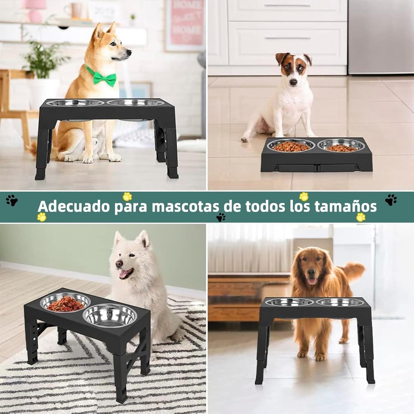 EKEJLI Cuencos elevados para Perros,Comedero Elevado para Perros con comedero Lento,Plegable,5 Alturas Ajustables,Comederos para Perros pequeño, Mediano y Grande, Gatos, Todo Tipo de Mascotas (Gris)