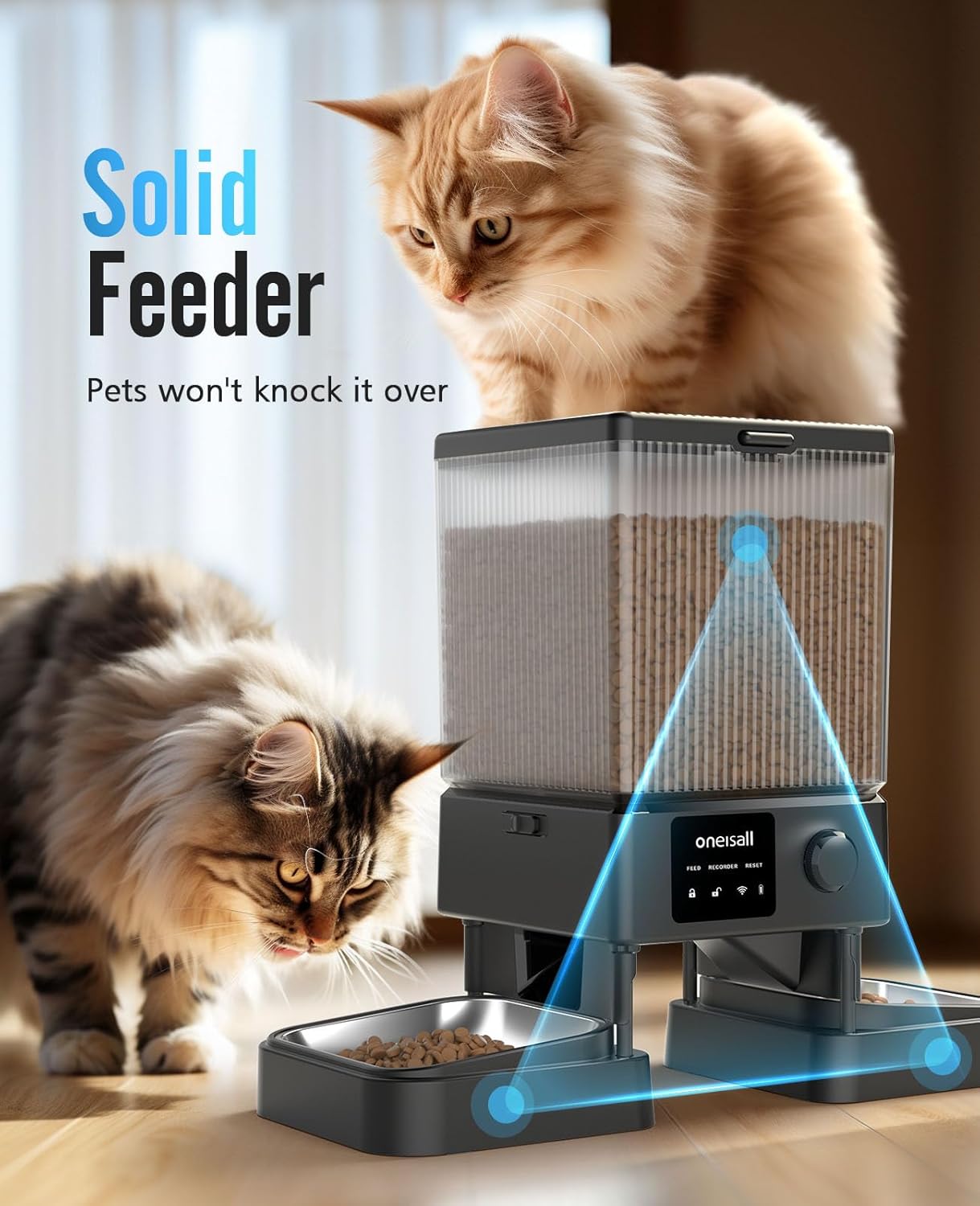 oneisall Comedero Automático para Gatos con Wi - Fi 5G, Adecuado para Dos Gatos/Perros Pequeños y Medianos. Dispensador de 5 litros / 20 Tazas de Alimentos con Control por Aplicación(Negro)