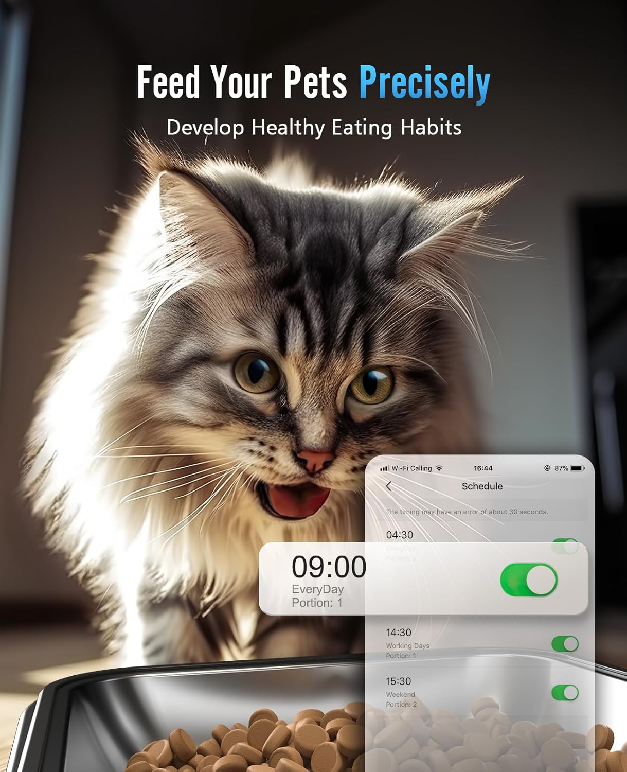oneisall Comedero Automático para Gatos con Wi - Fi 5G, Adecuado para Dos Gatos/Perros Pequeños y Medianos. Dispensador de 5 litros / 20 Tazas de Alimentos con Control por Aplicación(Negro)