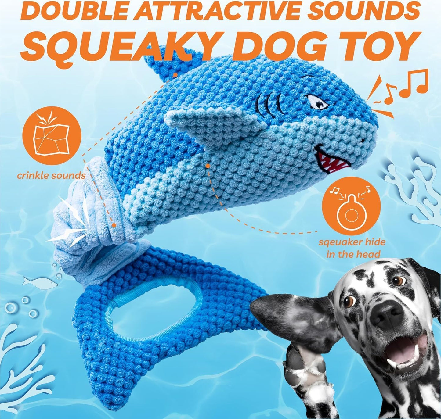 LEGEND SANDY Dog Toys Crinkle Blue Shark