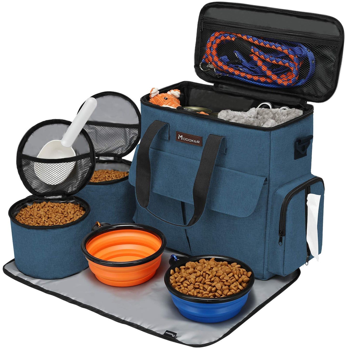Modoker - Bolsa de viaje para perro, juego de viaje para perros y gatos para fin de semana, bolsa organizadora con bolsillos multifuncionales (gris)