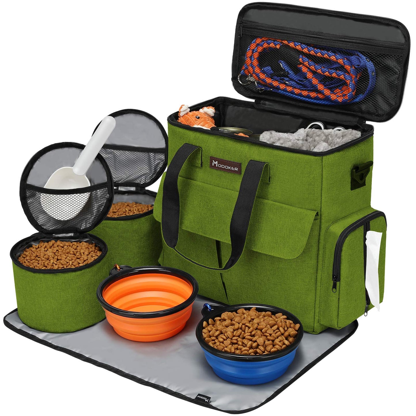 Modoker - Bolsa de viaje para perro, juego de viaje para perros y gatos para fin de semana, bolsa organizadora con bolsillos multifuncionales (gris)