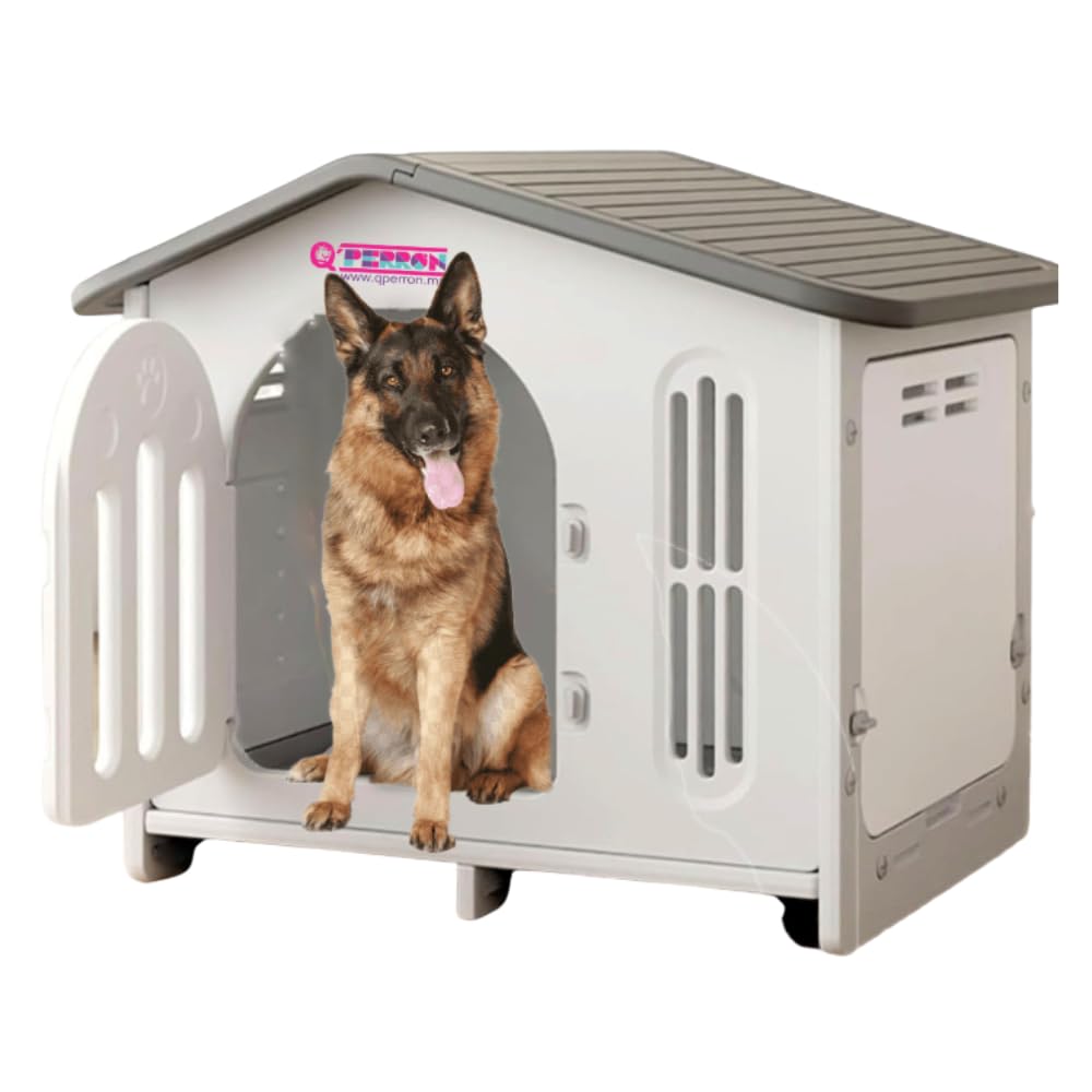 Q PERRON Casa Premium Amplia para Perro Raza Pequeña Termoplastica Invierno Verano Otoño Exterior Termica Impermeblae Cute White