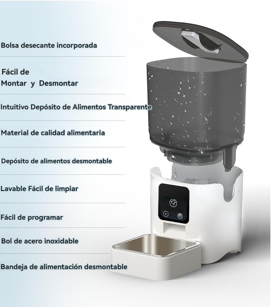 SOYTO Dispensador de Alimento,6L Comedero Automático para Perro con Control App,Alimentador Automatico Mascota con Temporizador con Doble Bol de Acero Inoxidable,Desmontable para una fácil Limpieza.