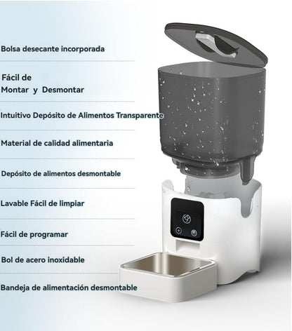 SOYTO Dispensador de Alimento,6L Comedero Automático para Perro con Control App,Alimentador Automatico Mascota con Temporizador con Doble Bol de Acero Inoxidable,Desmontable para una fácil Limpieza.