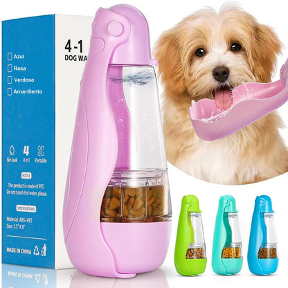 Botella de Agua para Perros, Botella de Agua Portátil Plegable Mascotas, Dispensador Agua Cachorros a Prueba Fugas con Alimentador Mascotas Caminar al Aire Libre, Senderismo Viajes (R-M-550ML)