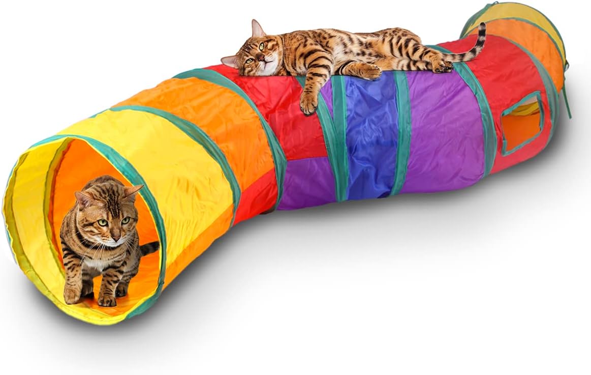 Raganet, Kit de 20 Juguetes para Gato, Incluye Túnel de 120cm, Palo Guía, Pelotas, Ratones y Mas