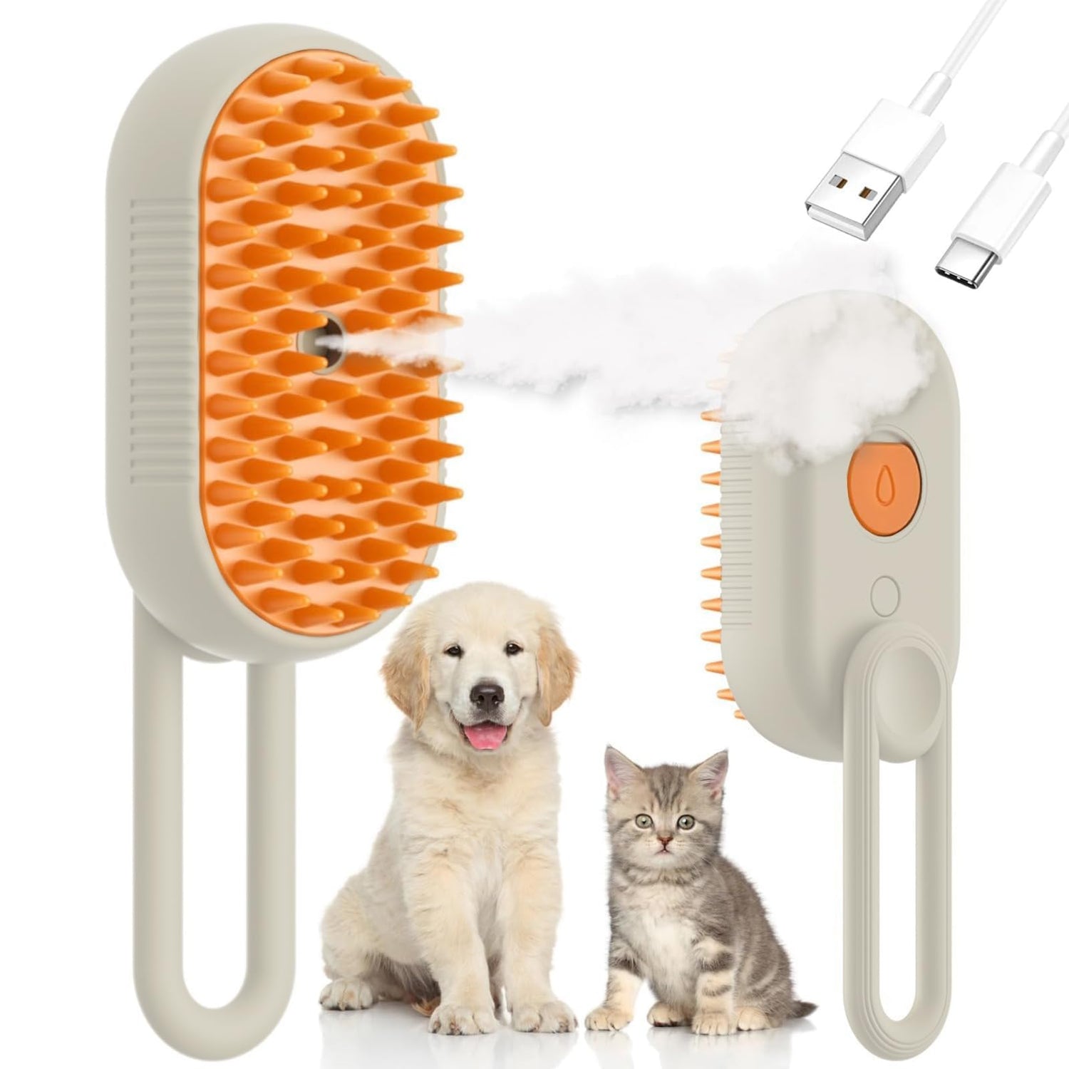 Cepillo Vapor eléctrico para perro, Cepillo de gato de vapor auto limpieza, Cepillo vapor para mascotas para masaje, Cepillos de Aseo para Mascotas, Para depilación, masaje y peinado de mascotas(verde)