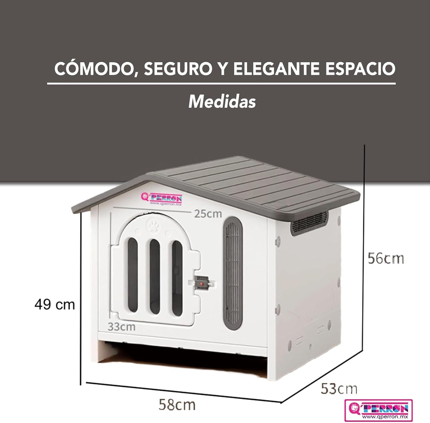 Q PERRON Casa Premium Amplia para Perro Raza Pequeña Termoplastica Invierno Verano Otoño Exterior Termica Impermeblae Cute White