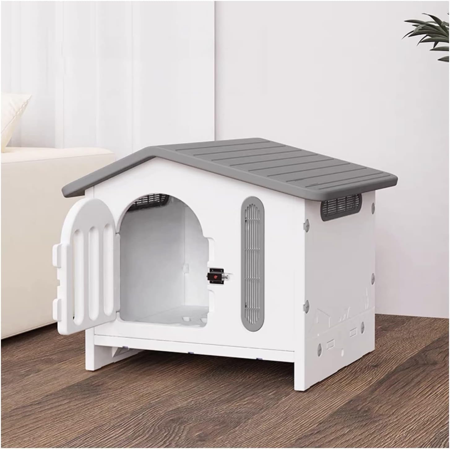 Q PERRON Casa Premium Amplia para Perro Raza Pequeña Termoplastica Invierno Verano Otoño Exterior Termica Impermeblae Cute White