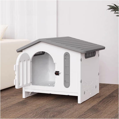Q PERRON Casa Premium Amplia para Perro Raza Pequeña Termoplastica Invierno Verano Otoño Exterior Termica Impermeblae Cute White