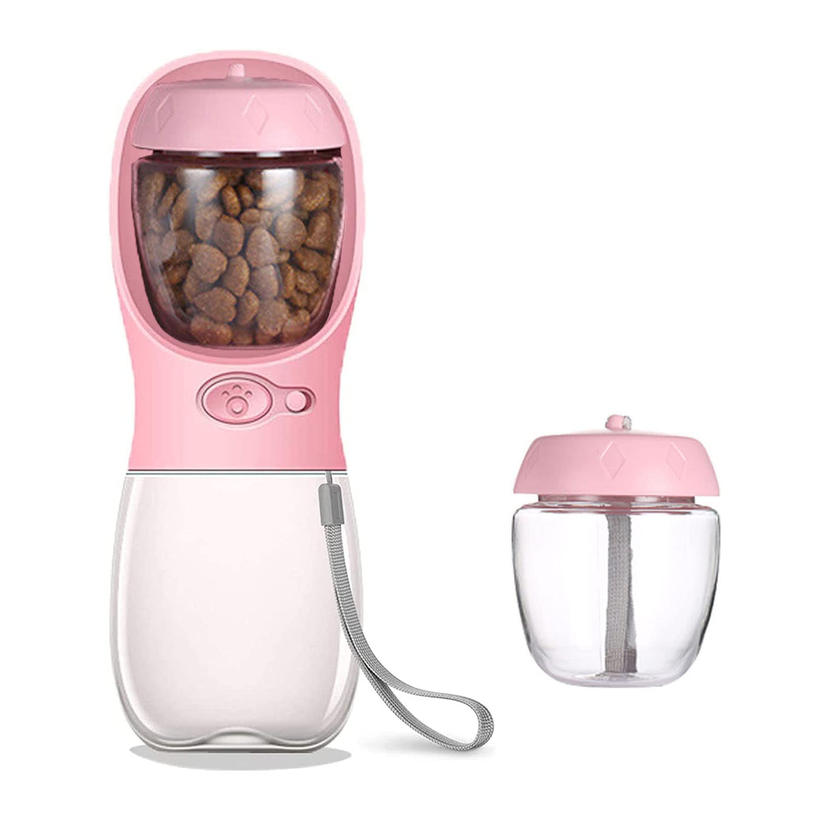 Botella de Agua para Perros, Botella de Agua Portátil Plegable Mascotas, Dispensador Agua Cachorros a Prueba Fugas con Alimentador Mascotas Caminar al Aire Libre, Senderismo Viajes (R-M-550ML)