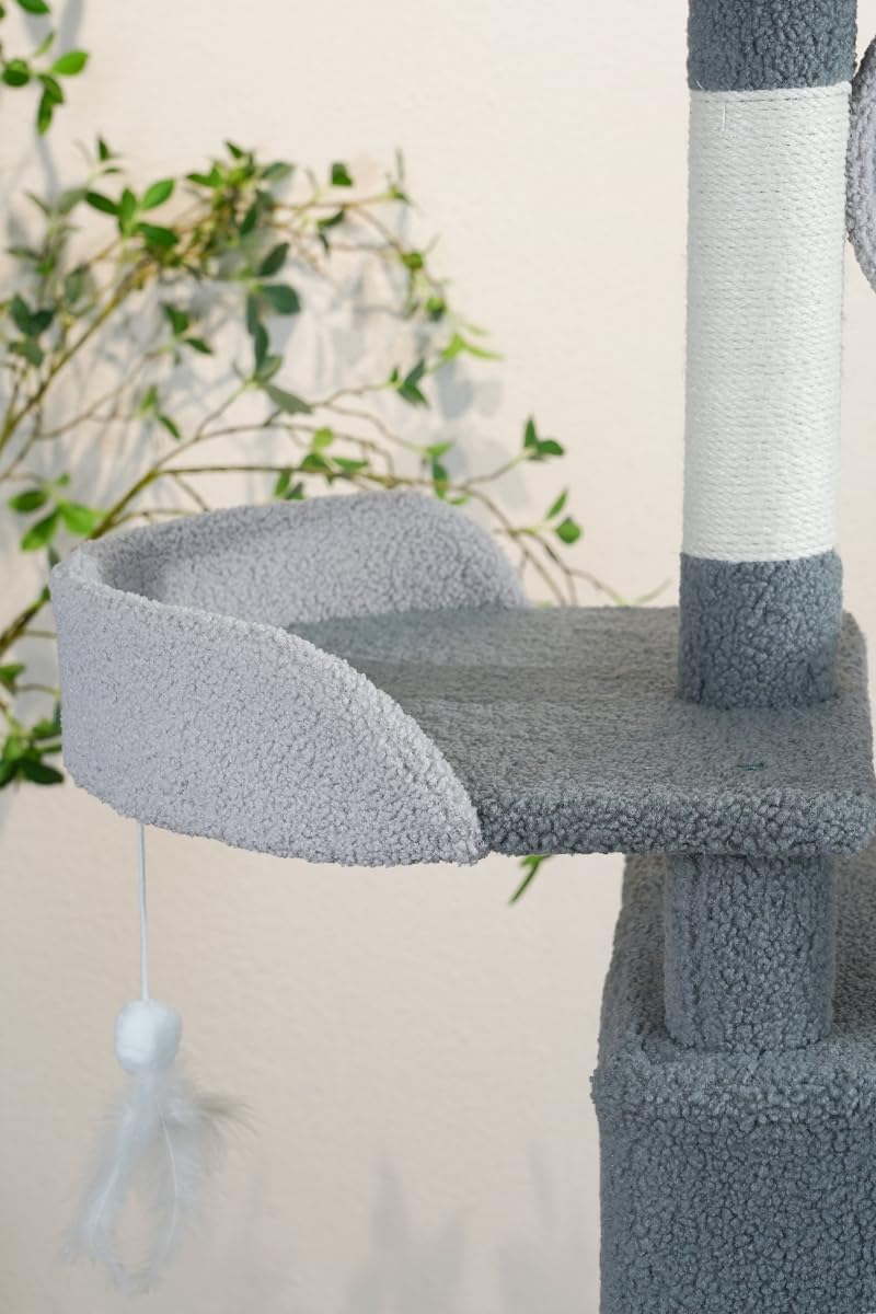 UNA MASCOTA Torre Árbol Rascador para Gato Varios Niveles Casas 1.7m (Gris)