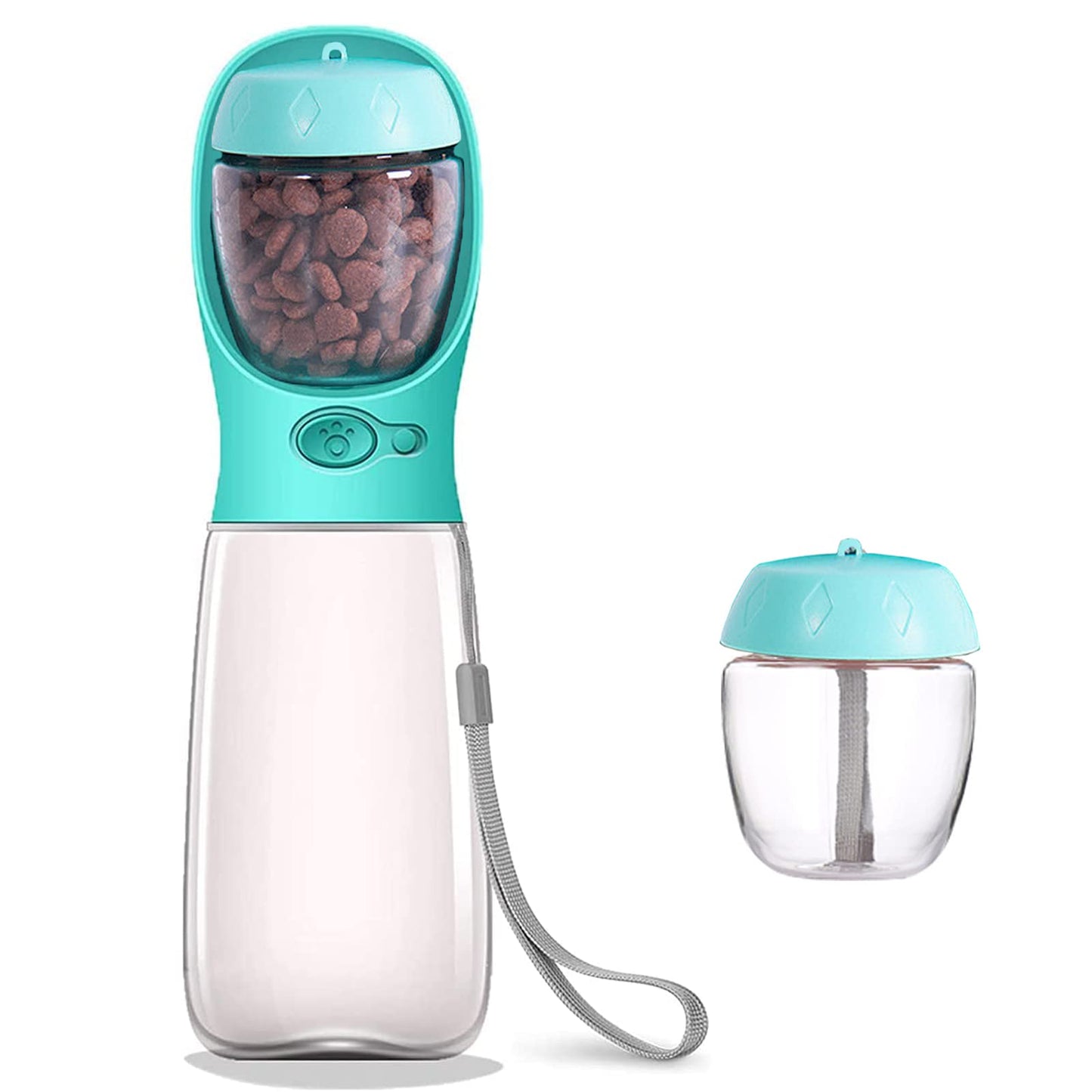 Botella de Agua para Perros, Botella de Agua Portátil Plegable Mascotas, Dispensador Agua Cachorros a Prueba Fugas con Alimentador Mascotas Caminar al Aire Libre, Senderismo Viajes (R-M-550ML)