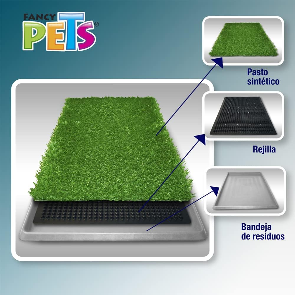 Fancy Pets Tapete de Entrenamiento para Perros Doggie Grass GDE | Pasto Sintético con Bandeja y Rejilla | Control de Olores y Fácil Limpieza
