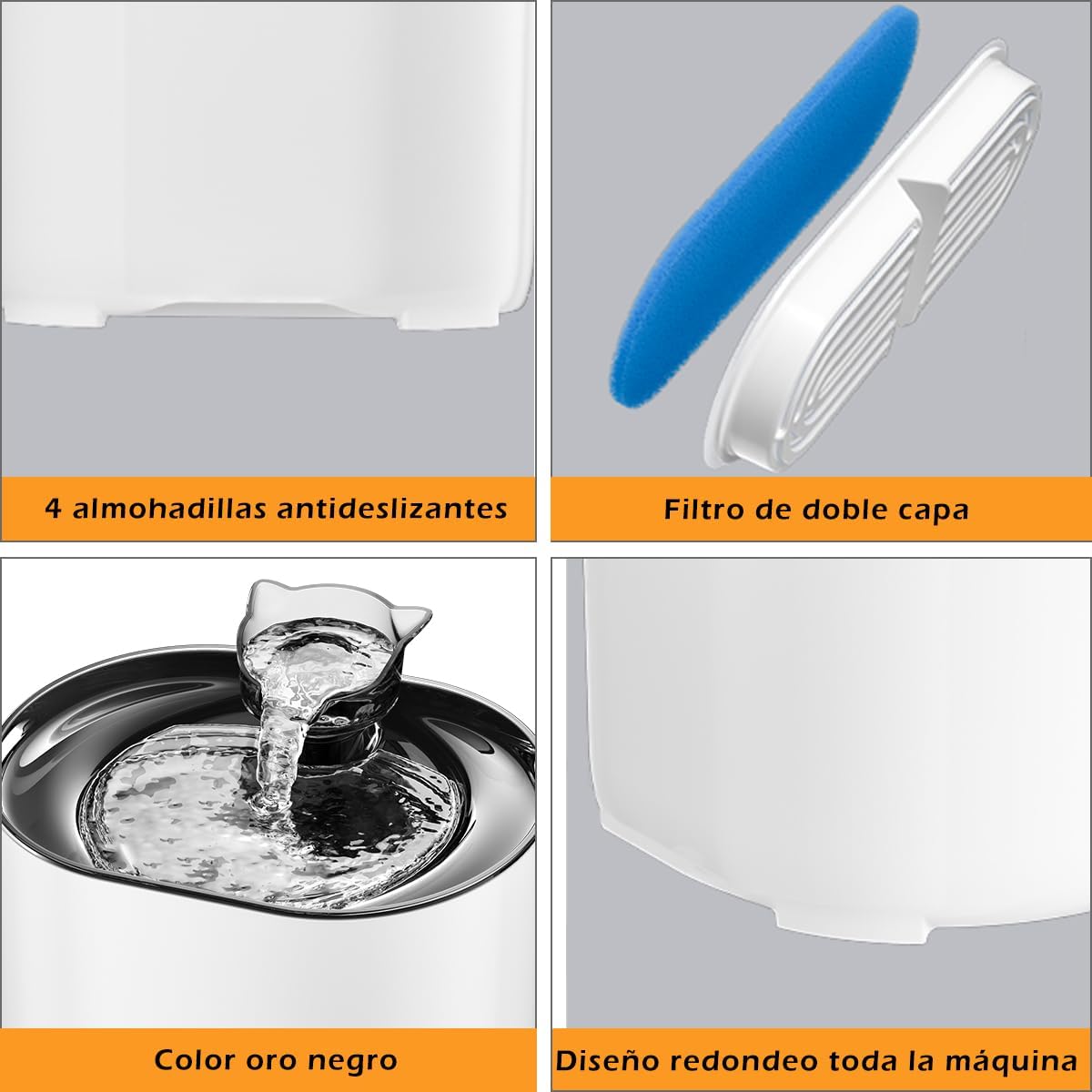 MXCOCO Bebedero para Gato con Luz LED, 74oz/2.2 L Fuente de Agua para Gatos, Fuente para Mascotas con Bomba Ultra Silenciosa, Dispensador con Filtros de Agua para Gatos, Perros y Mascotas, Sin BPA