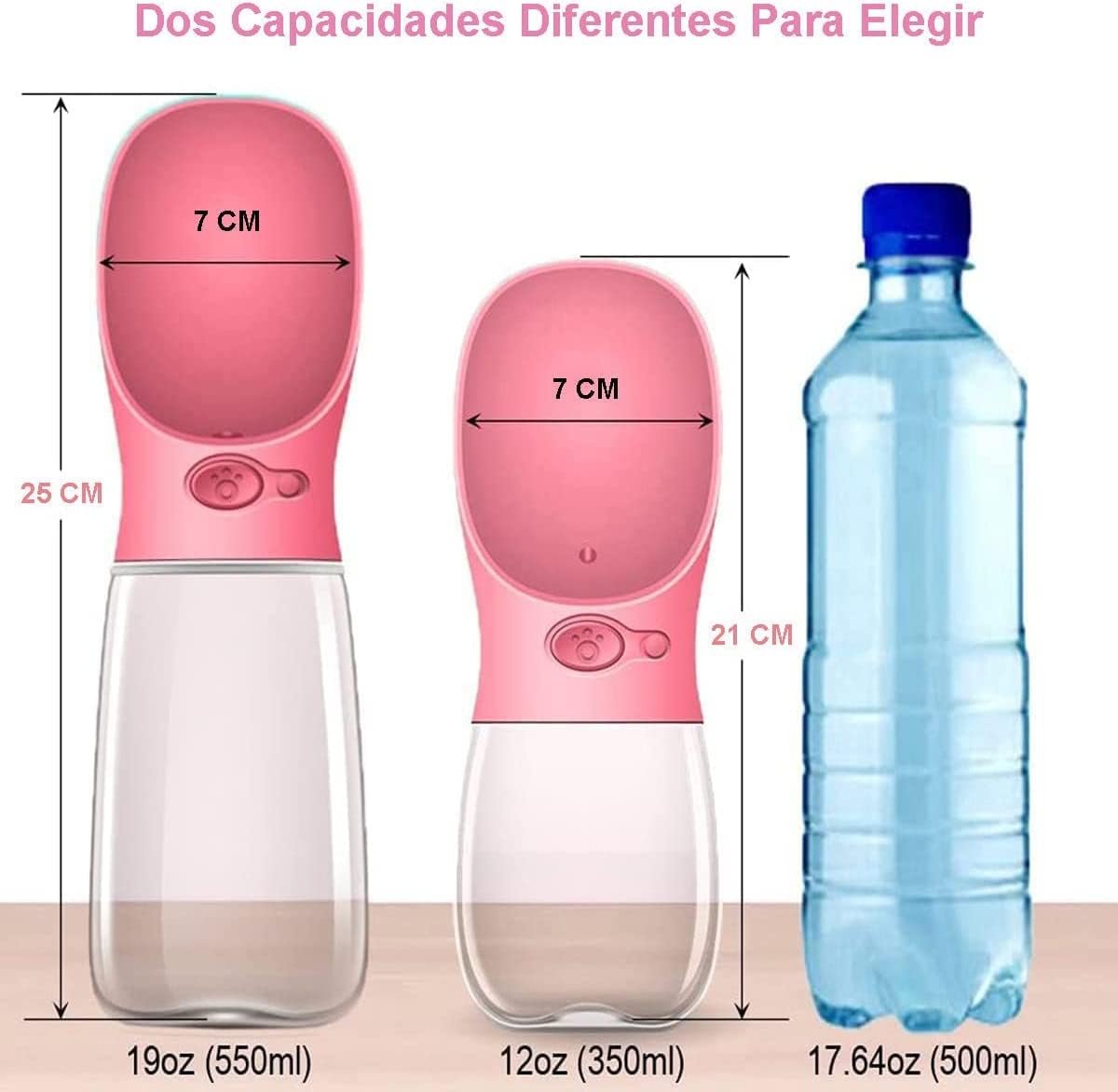 Botella de Agua para Perros, Botella de Agua Portátil Plegable Mascotas, Dispensador Agua Cachorros a Prueba Fugas con Alimentador Mascotas Caminar al Aire Libre, Senderismo Viajes (R-M-550ML)