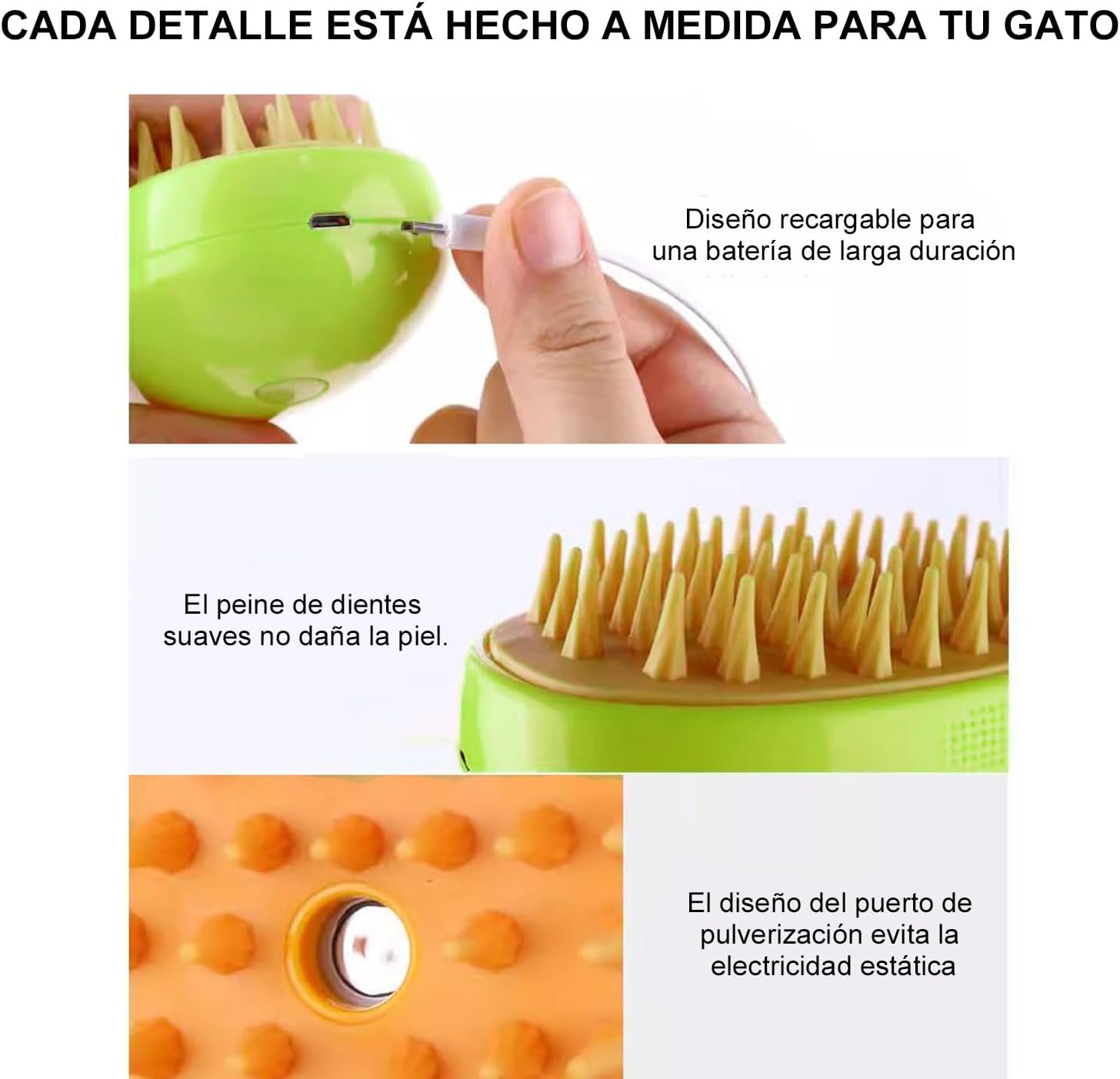 Cepillo Vapor eléctrico para perro, Cepillo de gato de vapor auto limpieza, Cepillo vapor para mascotas para masaje, Cepillos de Aseo para Mascotas, Para depilación, masaje y peinado de mascotas(verde)