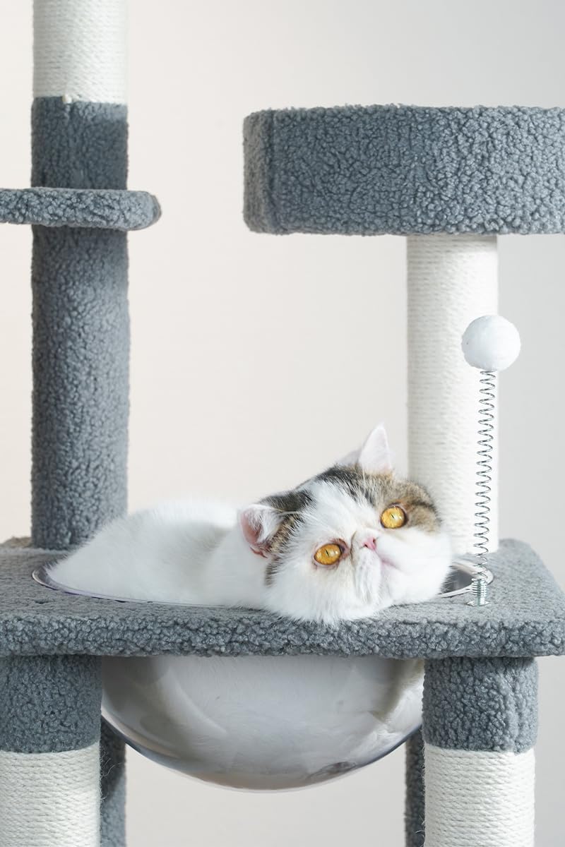 UNA MASCOTA Torre Árbol Rascador para Gato Varios Niveles Casas 1.7m (Gris)