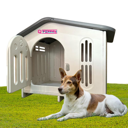 Q PERRON Casa Premium Amplia para Perro Raza Pequeña Termoplastica Invierno Verano Otoño Exterior Termica Impermeblae Cute White