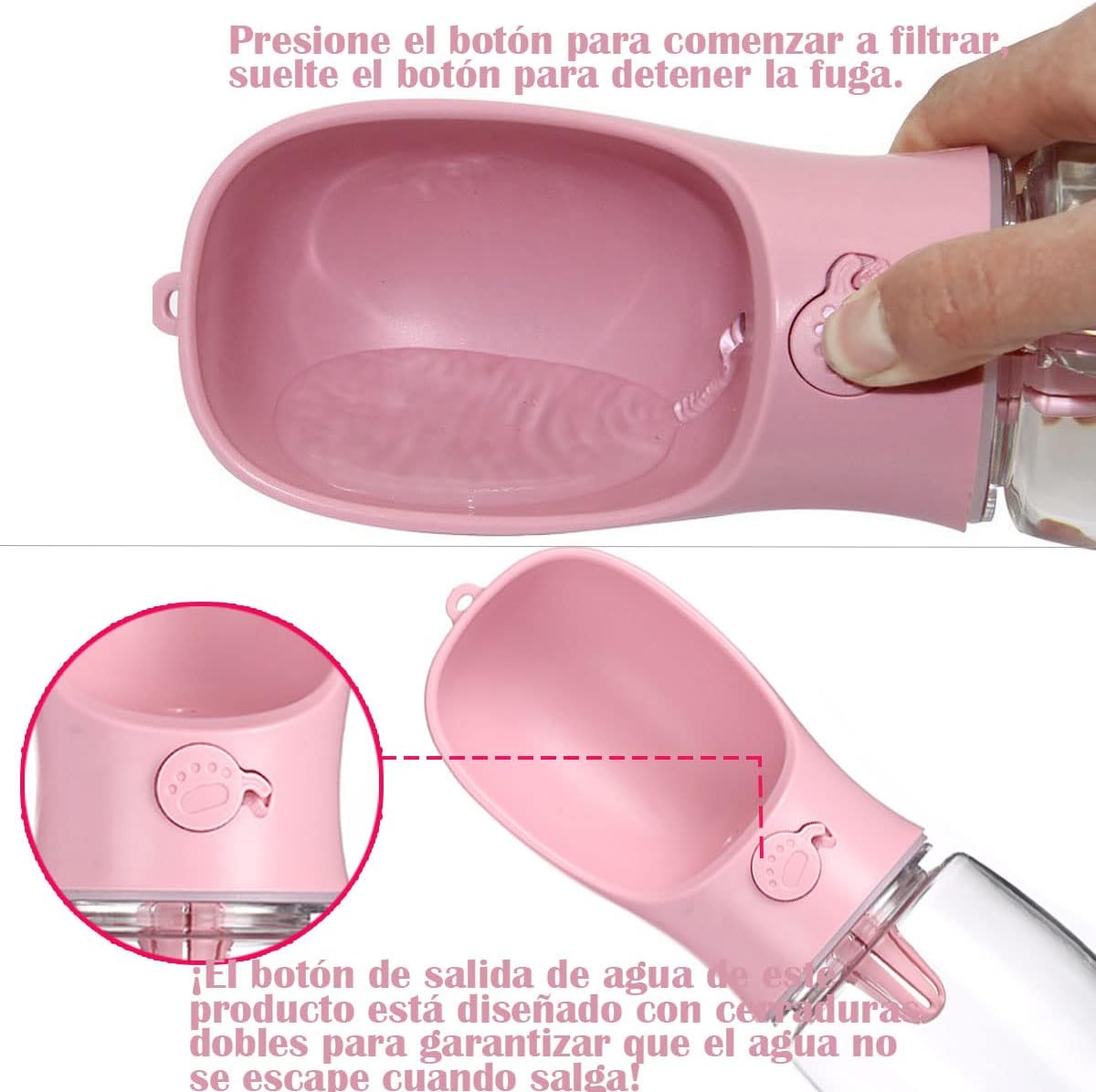 Botella de Agua para Perros, Botella de Agua Portátil Plegable Mascotas, Dispensador Agua Cachorros a Prueba Fugas con Alimentador Mascotas Caminar al Aire Libre, Senderismo Viajes (R-M-550ML)