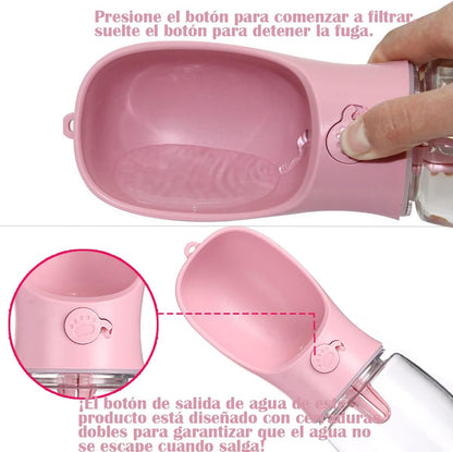 Botella de Agua para Perros, Botella de Agua Portátil Plegable Mascotas, Dispensador Agua Cachorros a Prueba Fugas con Alimentador Mascotas Caminar al Aire Libre, Senderismo Viajes (R-M-550ML)