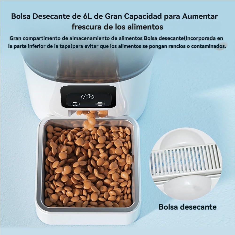 SOYTO Dispensador de Alimento,6L Comedero Automático para Perro con Control App,Alimentador Automatico Mascota con Temporizador con Doble Bol de Acero Inoxidable,Desmontable para una fácil Limpieza.
