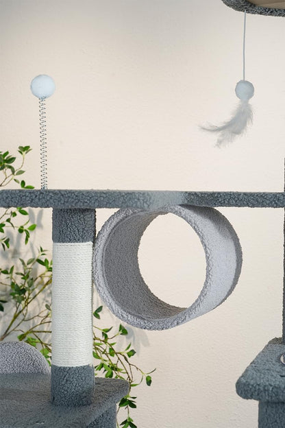 UNA MASCOTA Torre Árbol Rascador para Gato Varios Niveles Casas 1.7m (Gris)