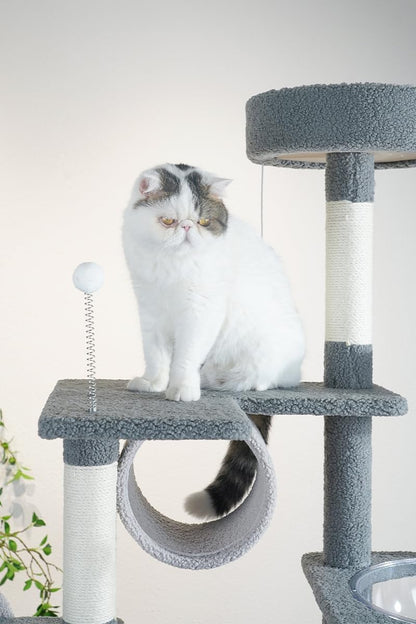 UNA MASCOTA Torre Árbol Rascador para Gato Varios Niveles Casas 1.7m (Gris)