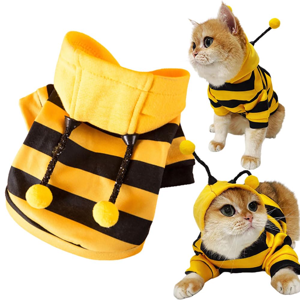 Sudadera Divertida con Capucha para Mascotas, suéter Feo de Navidad para Clima frío, Abrigo cálido para Cachorros, Perros pequeños, Disfraz de Fiesta de Halloween (Yellow Bee, Large)