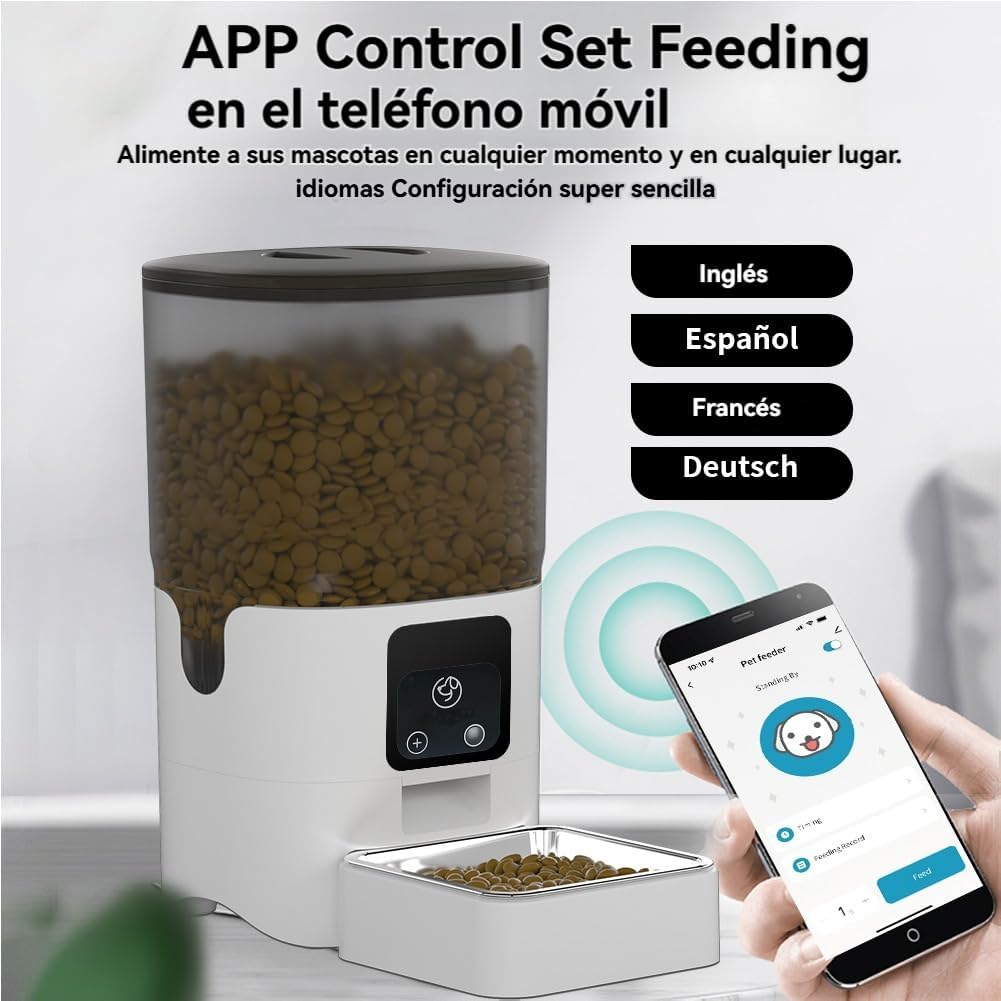 SOYTO Dispensador de Alimento,6L Comedero Automático para Perro con Control App,Alimentador Automatico Mascota con Temporizador con Doble Bol de Acero Inoxidable,Desmontable para una fácil Limpieza.