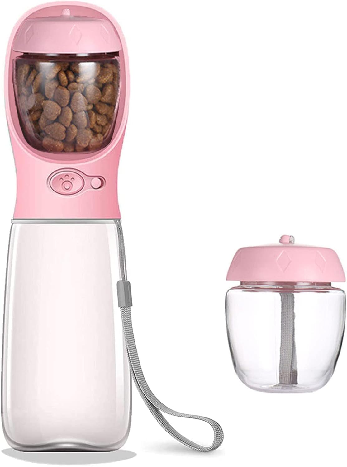 Botella de Agua para Perros, Botella de Agua Portátil Plegable Mascotas, Dispensador Agua Cachorros a Prueba Fugas con Alimentador Mascotas Caminar al Aire Libre, Senderismo Viajes (R-M-550ML)
