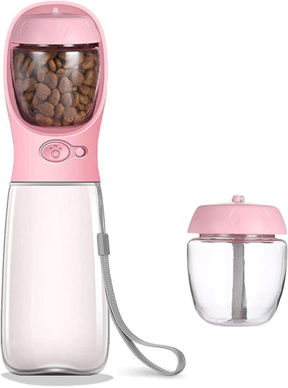 Botella de Agua para Perros, Botella de Agua Portátil Plegable Mascotas, Dispensador Agua Cachorros a Prueba Fugas con Alimentador Mascotas Caminar al Aire Libre, Senderismo Viajes (R-M-550ML)