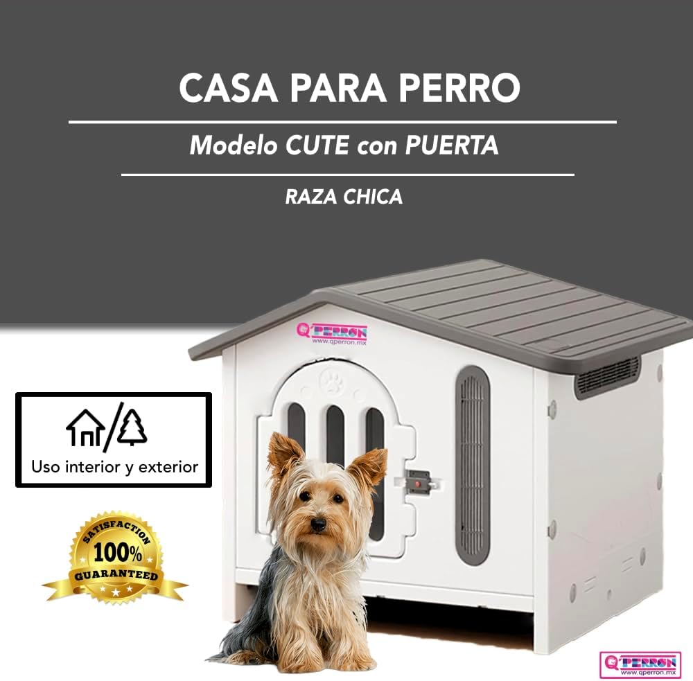 Q PERRON Casa Premium Amplia para Perro Raza Pequeña Termoplastica Invierno Verano Otoño Exterior Termica Impermeblae Cute White