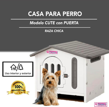 Q PERRON Casa Premium Amplia para Perro Raza Pequeña Termoplastica Invierno Verano Otoño Exterior Termica Impermeblae Cute White