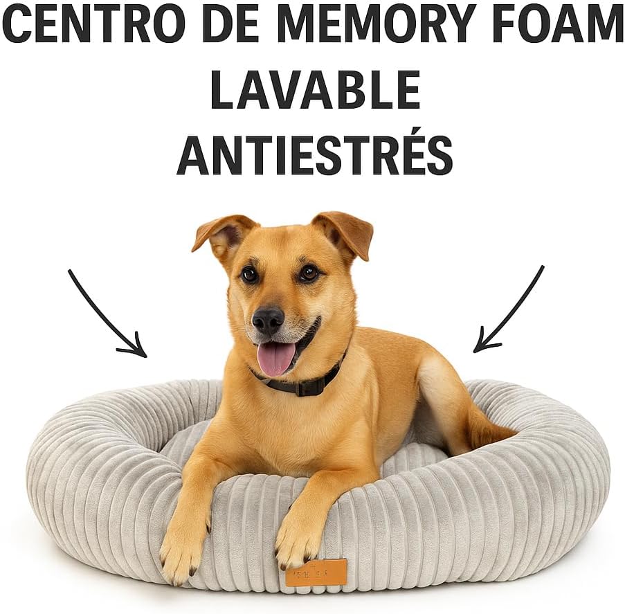 PET&CHEF Cama con Memory Foam para Perros, diseño antiestrés, Cama Lavable con Funda extraíble, Moderna, Felpa ultrasuave, Soporte ortopédico Memory Foam, Base Impermeable (Plata, Small)