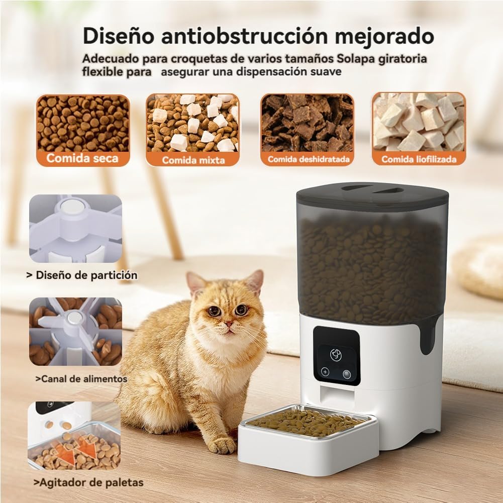 SOYTO Dispensador de Alimento,6L Comedero Automático para Perro con Control App,Alimentador Automatico Mascota con Temporizador con Doble Bol de Acero Inoxidable,Desmontable para una fácil Limpieza.