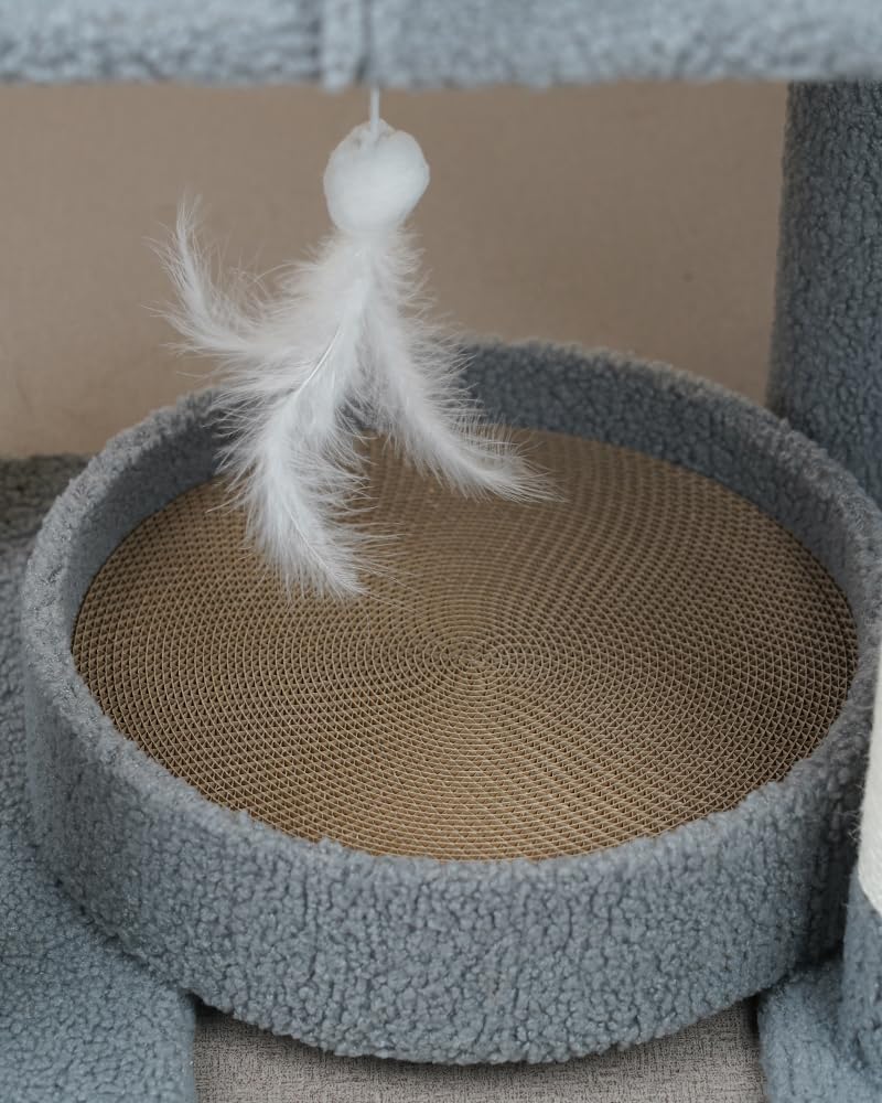 UNA MASCOTA Torre Árbol Rascador para Gato Varios Niveles Casas 1.7m (Gris)