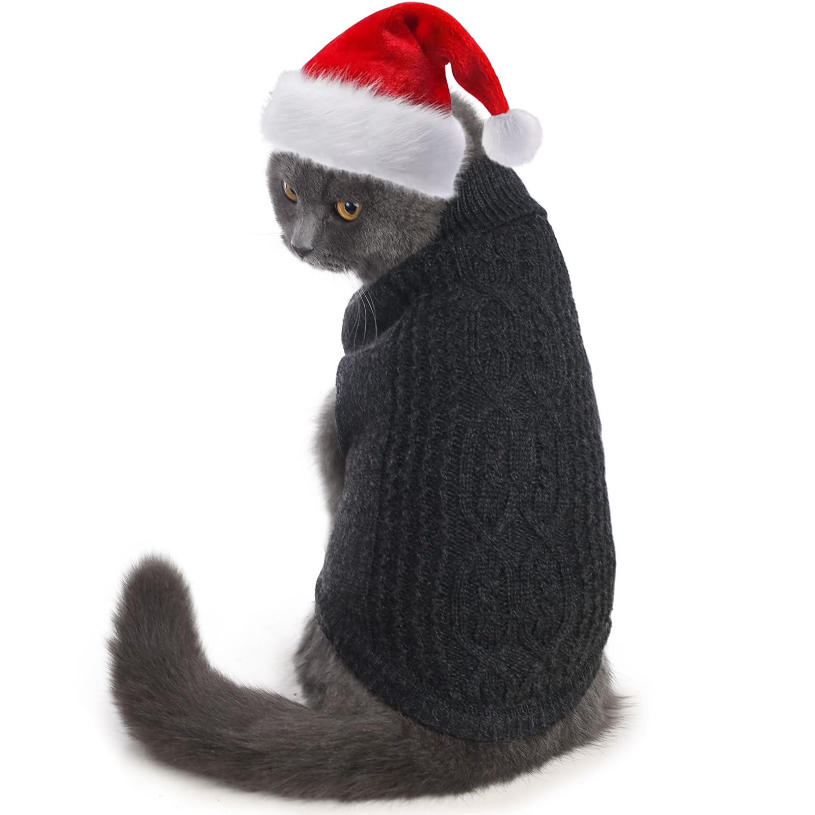 Suéter de cuello alto de punto, sin mangas, ropa de gato, ropa cálida de invierno, para gatos o perros pequeños en temporada fría (M, gris)