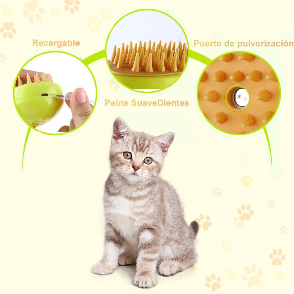 Cepillo Vapor eléctrico para perro, Cepillo de gato de vapor auto limpieza, Cepillo vapor para mascotas para masaje, Cepillos de Aseo para Mascotas, Para depilación, masaje y peinado de mascotas(verde)
