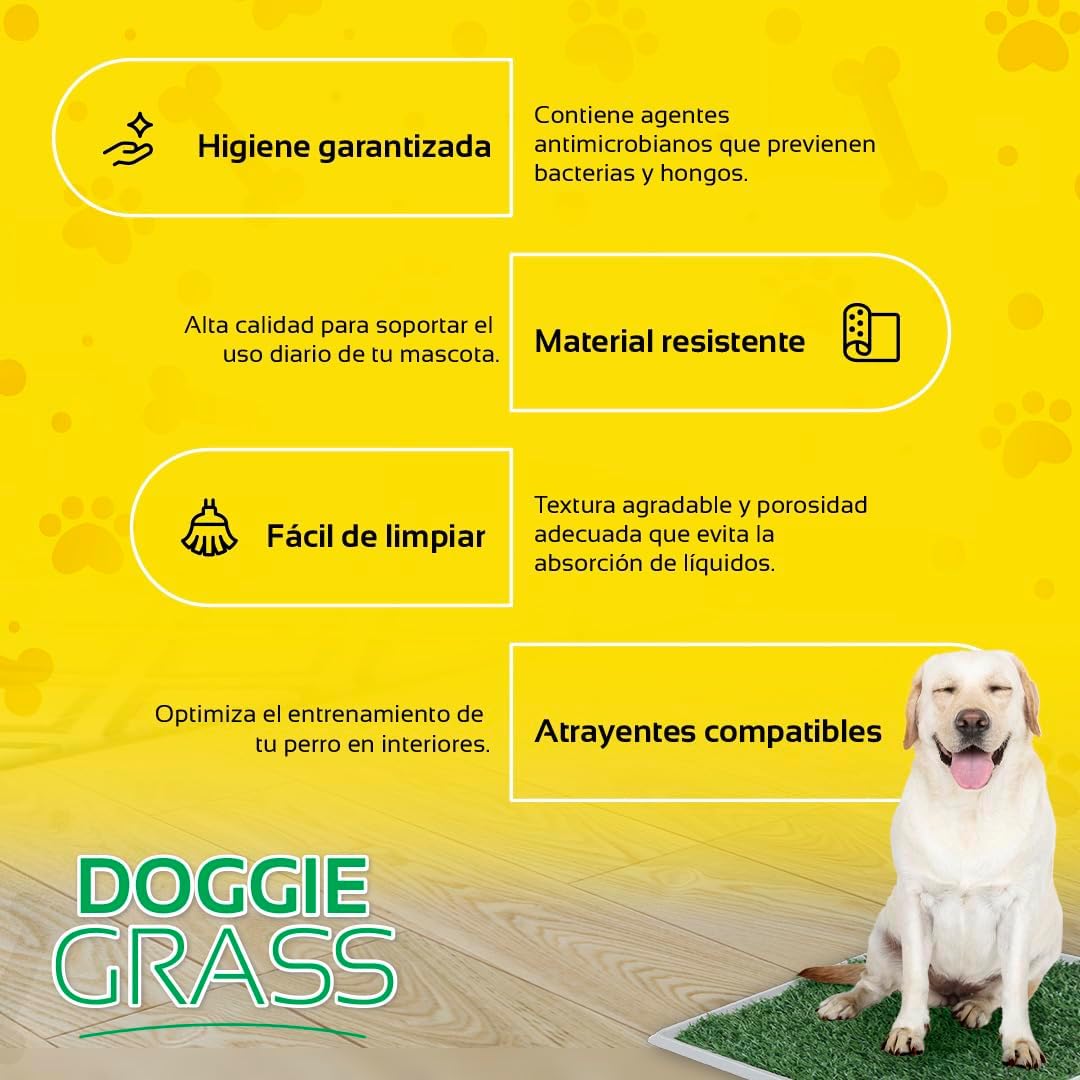 Fancy Pets Tapete de Entrenamiento para Perros Doggie Grass GDE | Pasto Sintético con Bandeja y Rejilla | Control de Olores y Fácil Limpieza