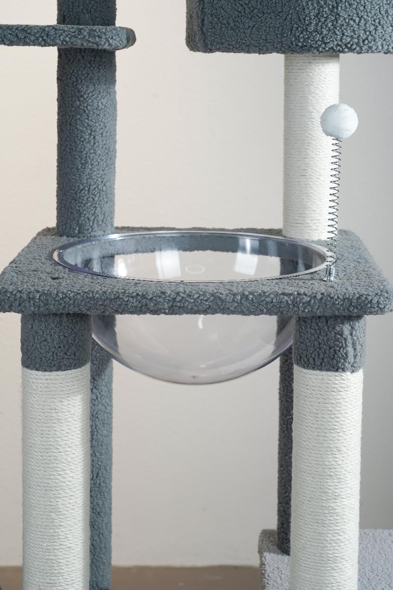 UNA MASCOTA Torre Árbol Rascador para Gato Varios Niveles Casas 1.7m (Gris)