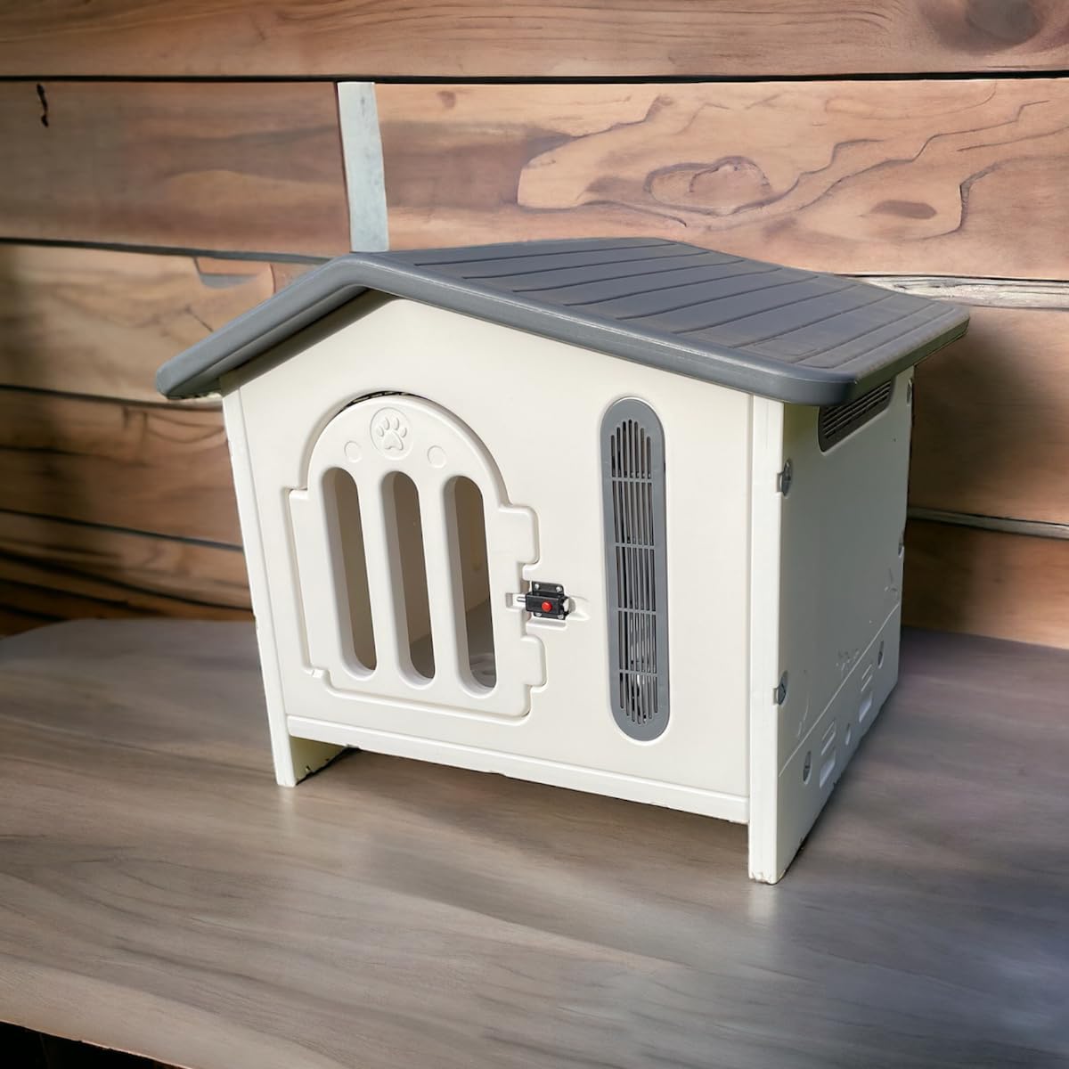 Q PERRON Casa Premium Amplia para Perro Raza Pequeña Termoplastica Invierno Verano Otoño Exterior Termica Impermeblae Cute White