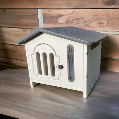 Q PERRON Casa Premium Amplia para Perro Raza Pequeña Termoplastica Invierno Verano Otoño Exterior Termica Impermeblae Cute White