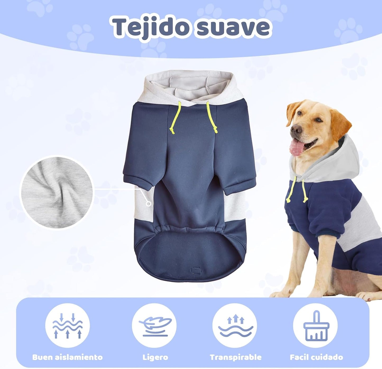 wishkit Suéter con Capucha para Perros, Ropa de Invierno Suave y CóModa con Agujero para Correa, Ideal para Perros Medianos y Grandes, Material Cálido para Clima Frío (Azul, 3XL)