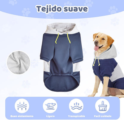 wishkit Suéter con Capucha para Perros, Ropa de Invierno Suave y CóModa con Agujero para Correa, Ideal para Perros Medianos y Grandes, Material Cálido para Clima Frío (Azul, 3XL)