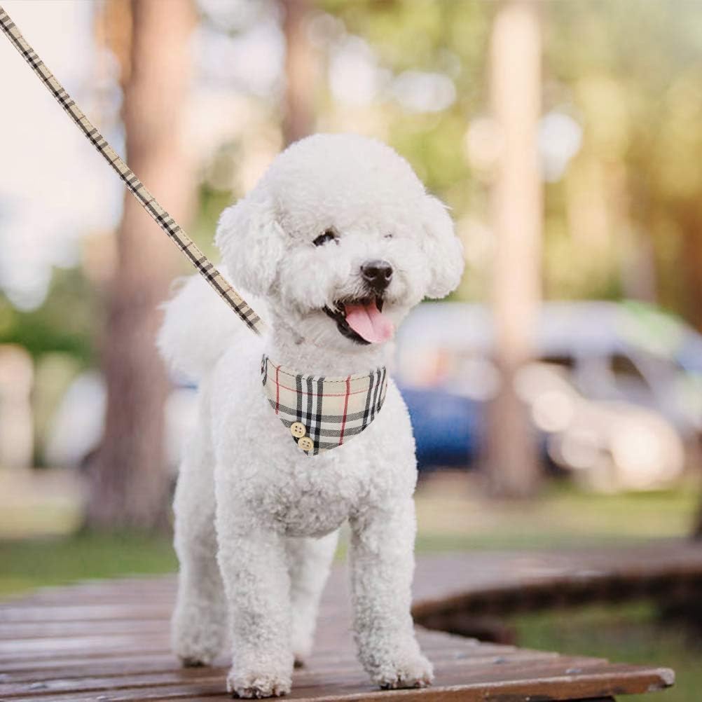Juego de collar y correa para perros pequeños, collar de correa para cachorros, diseño clásico a cuadros, tamaño ajustable con campana dorada, perfecto para razas pequeñas y niños