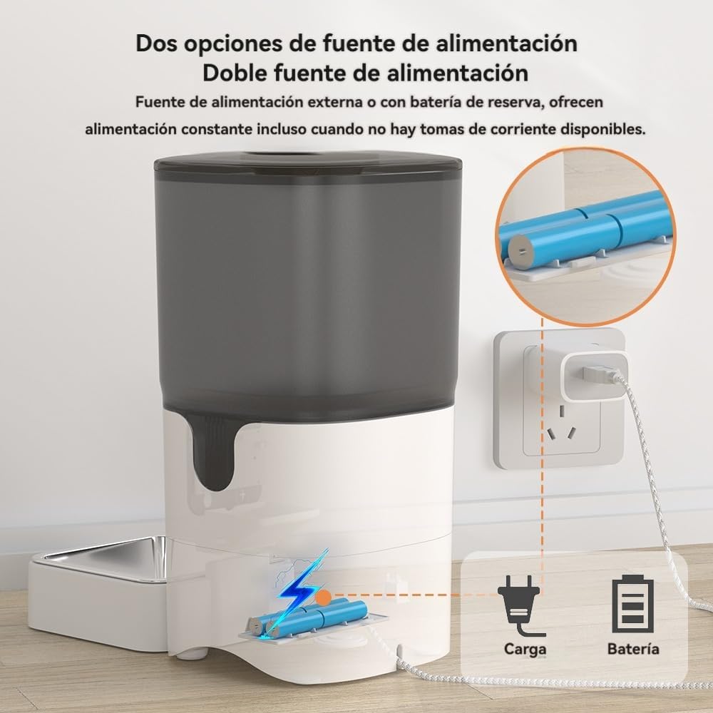 SOYTO Dispensador de Alimento,6L Comedero Automático para Perro con Control App,Alimentador Automatico Mascota con Temporizador con Doble Bol de Acero Inoxidable,Desmontable para una fácil Limpieza.