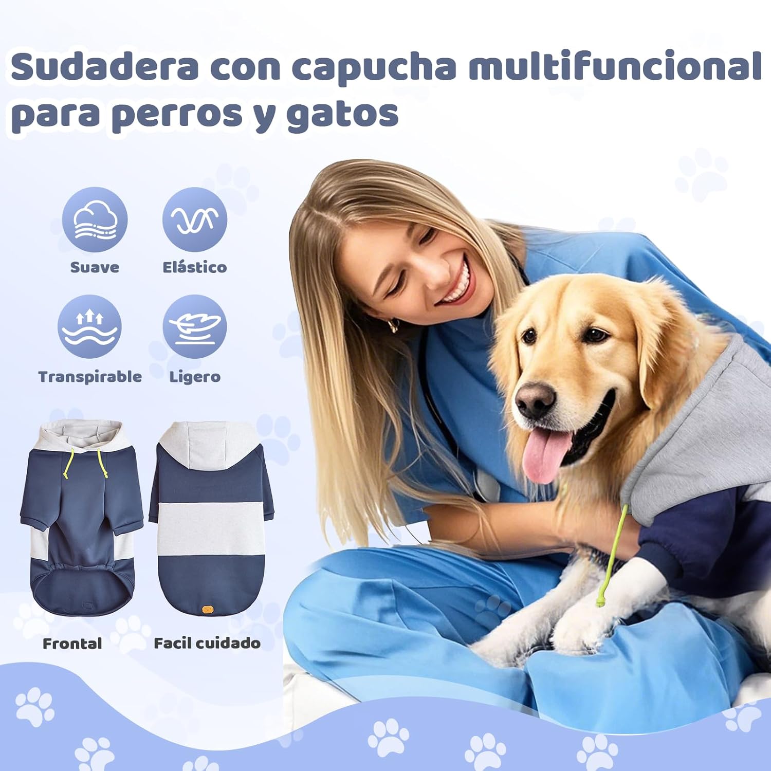 wishkit Suéter con Capucha para Perros, Ropa de Invierno Suave y CóModa con Agujero para Correa, Ideal para Perros Medianos y Grandes, Material Cálido para Clima Frío (Azul, 3XL)